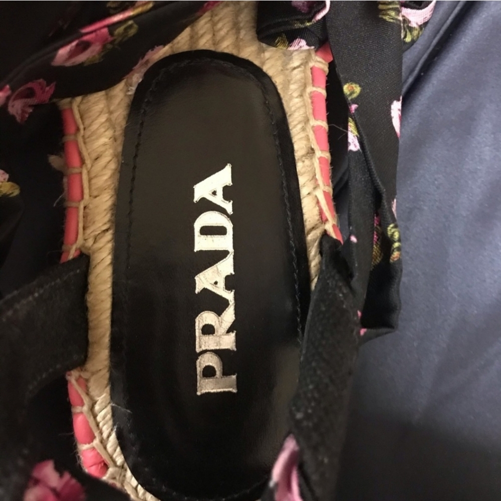 EUC Prada Floral Black Espadrille Sandals - Picture 3 of 8